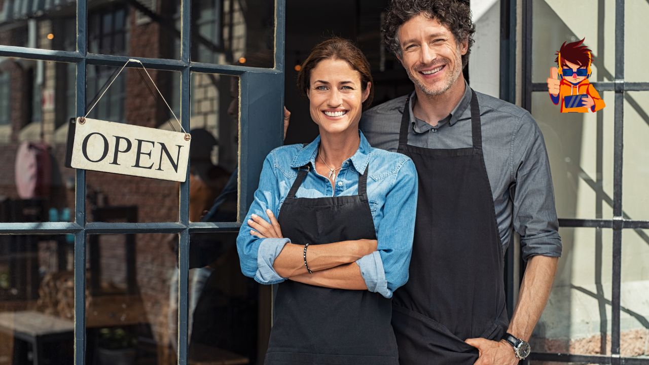 How Small Businesses Can Compete in a Digital-First Economy Illustration showing a small business leveraging digital tools like e-commerce, social media, and SEO to compete in a digital-first economy.